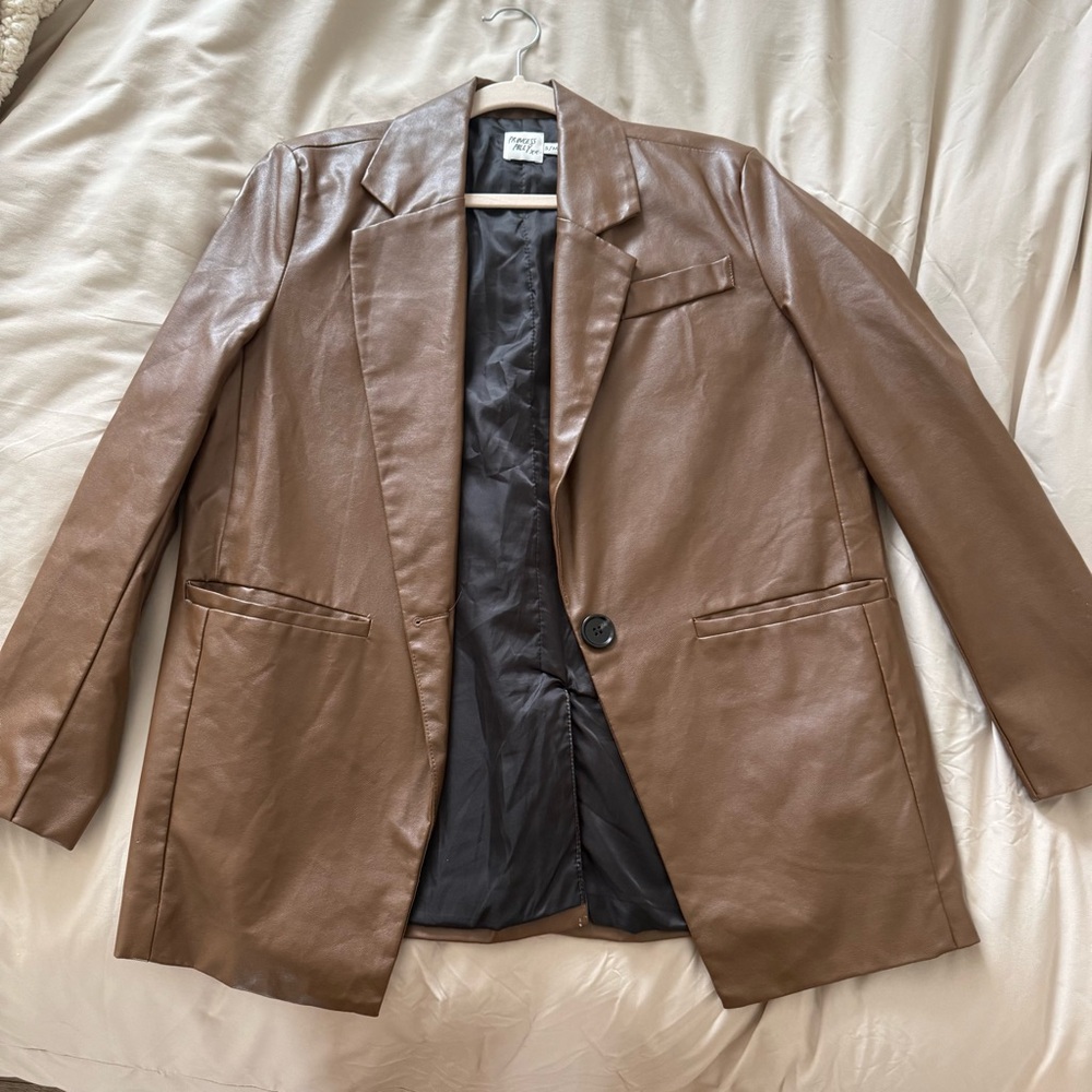 Princess Polly Brown Faux Leather Blazer Jacket